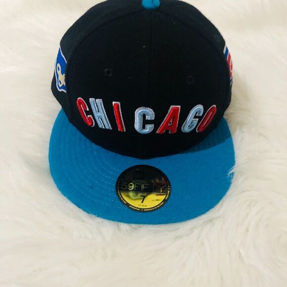 New Era 59Fifty Chicago Cubs Men's Fitted Hat Embroidered Black Blue Size‎ 7 NEW - Picture 3 of 8